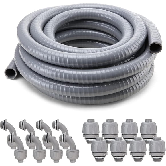 DWALE Kit de Conduit et Connecteur Étanche, Conduit Électrique Flexible Non Métallique Étanche, Kit de Conduit Électrique 3/4 Pouce 25 Pieds, avec 8 Conduits Droits