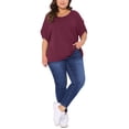 thumbnail image 2 of Agnes Orinda Women's Plus Size Tops Cold Shoulder Short Sleeve Crew Neck Blouse Solid Summer Casual Shirts 2X Burgundy, 2 of 6