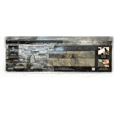 LOT OF 2 Aspect 23.6" x 5.9" MEDLEY SLATE Peel Stick Stone Decor Tile Backsplash