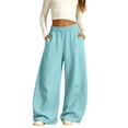 thumbnail image 2 of UACY Girls Boys Curved Wide Leg Cargo Pants Elastic High Waist Loose Fit Sweatpants Baggy Balloon Leg Trousers Fall Winter Bottoms (Sky Blue, 5-6 Years), 2 of 5