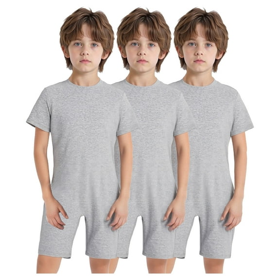 TTAO Boys Girls Solid Overalls High Waist Short Jumpsuit Casual Rompers 3Pcs Special Needs Adaptive Clothing Grey 4