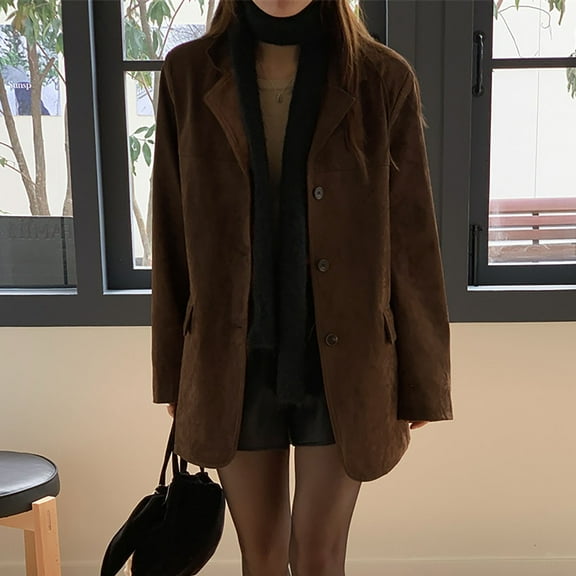 Old Winter Brown Leather Jacket Women Fall Fashion 2024 Trendy Suede Jacket Outerwear Womens Coat Wool Jacket Women plus High Low Winter Coat Heat Reflective Coat Puffy Travel Jacket Women Jacket Warm