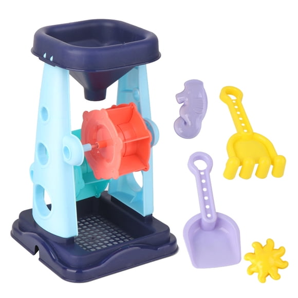 5pcs in 1 Set Kids Beach Toys Set Hourglass Sand Toys Creative Sand Tools Kit Sand Shovel for Children Toddlers (Blue, Random Color of Accessories)