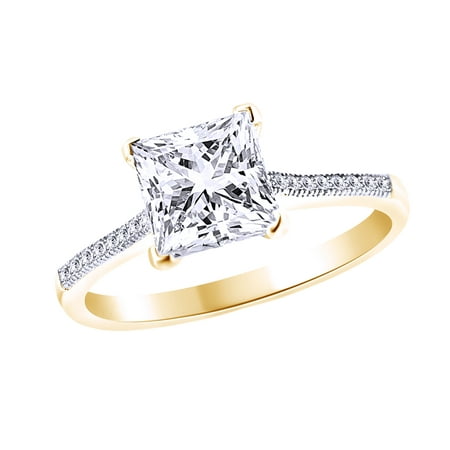 White Cubic Zirconia Solitaire Engagement & Wedding Bridal Ring In 14k Yellow Gold Over Sterling (Best Wedding Band For Solitaire Engagement Ring)