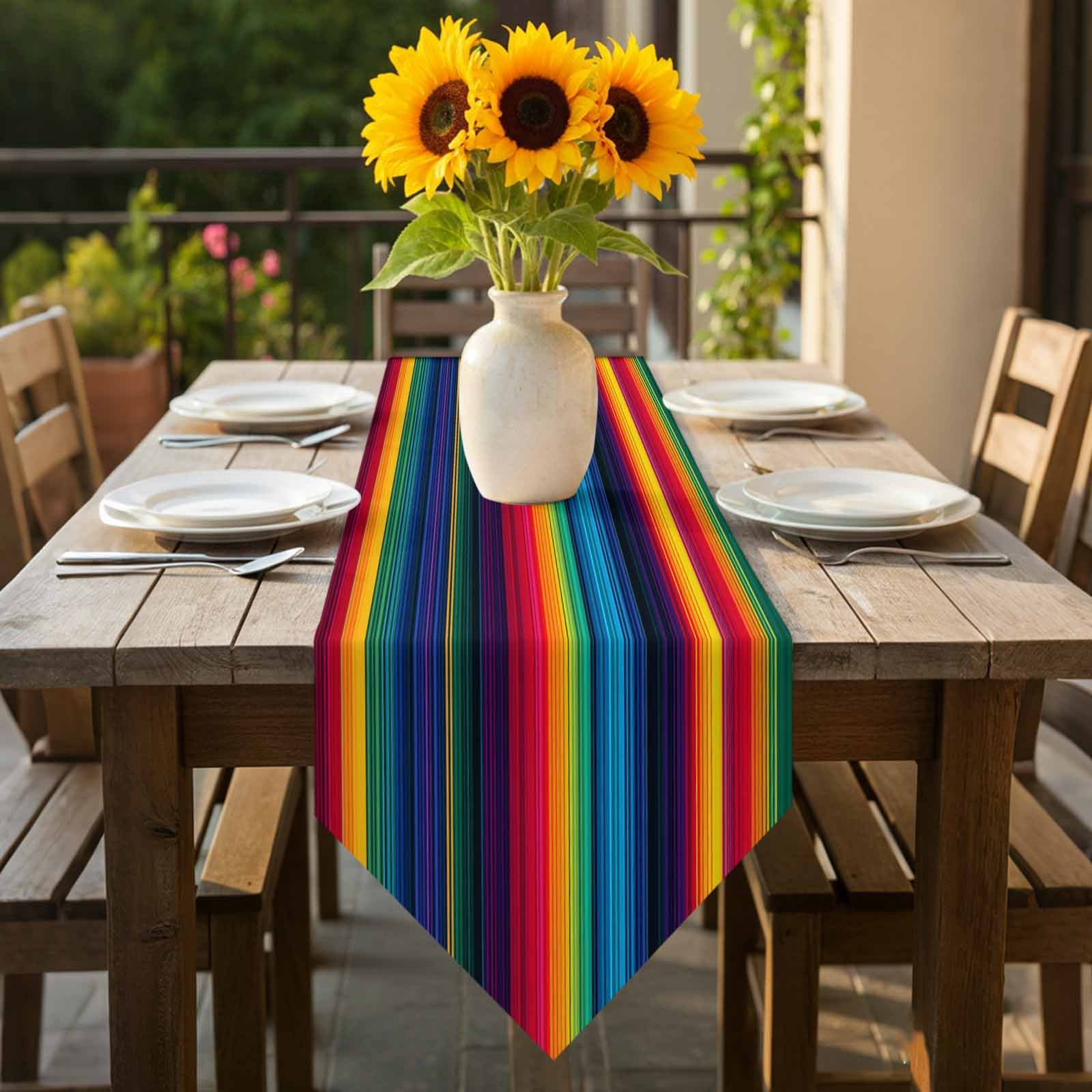 Colorful Mexican Table Runner 120 Inches Long Striped Modern Horizontal Stripes Table Runners for Dining Room Tabletop Dresser Scarf Home Party Banquet Wedding Holiday Decoration