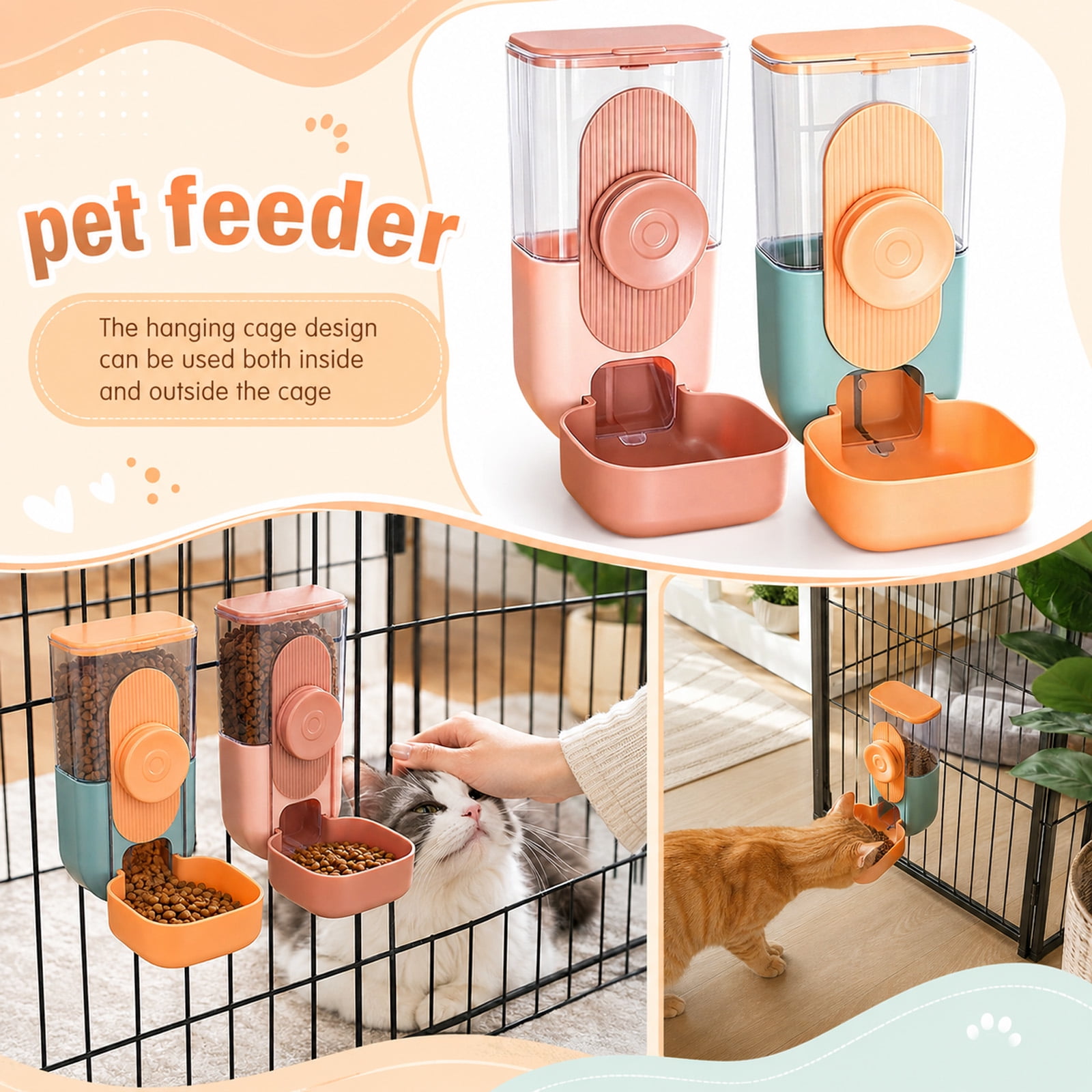 Pet Dispenser, Auto Feeder Cat, Gravity Cat Feeder, Automatic Feeder Cat Dry, 9X6X4.5 in Compact Green Hanging Pet Feeder with Wide Stable Plastic Sculpted Piece, Large