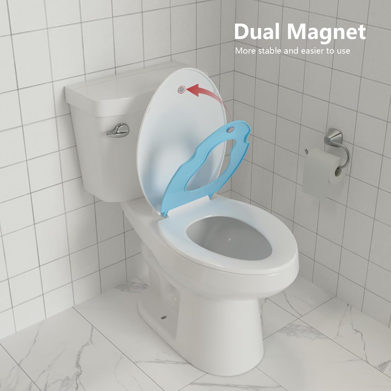Toilet Seat Elongated,Toilet Seat with Toddler Seat Built in, Potty Training Toilet Seat Elongated Fits Both Adult and Child, with Soft Close, Easy Install and Clean - Elongated White and Blue