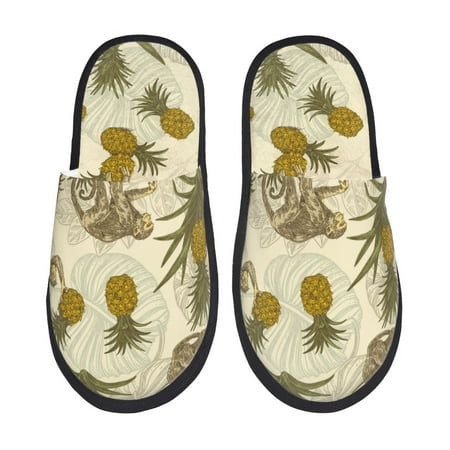 Balery Monkeys and Pinealpples Slient Indoor Furry Fleece Comfort House Shoes Soft Non-Slip Home Shoes Cotton slippers House Slippers-- Large