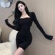 thumbnail image 1 of 2023 New Vintage Black Bandage Sexy Dress Spice Girls Hollow Out Short Sleeve Dress Women's Sweet Spicy Thin Skirt HalloweenXXL Gao Jinjia LED, 1 of 2
