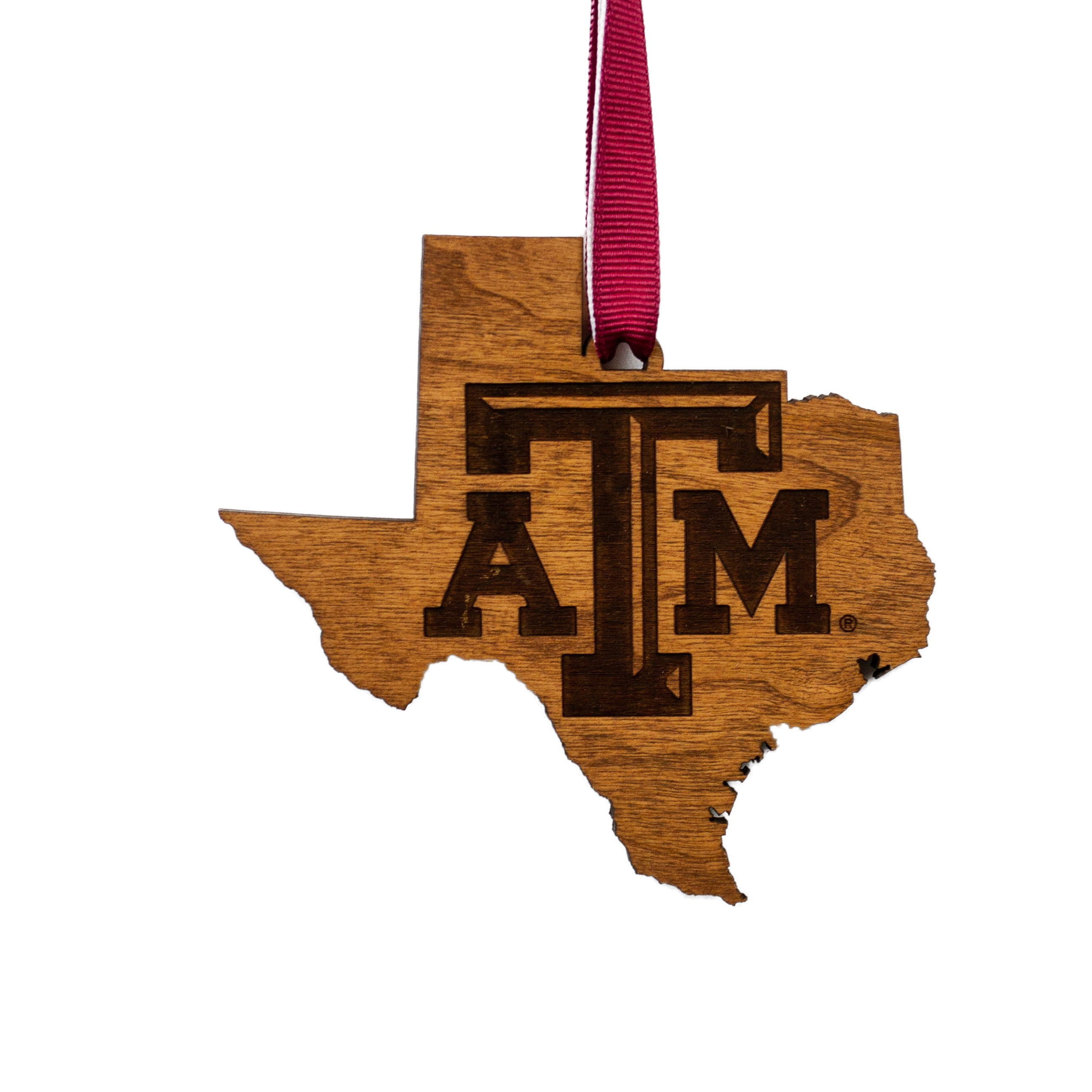 Texas A&M Ornament State Map with Block TAM