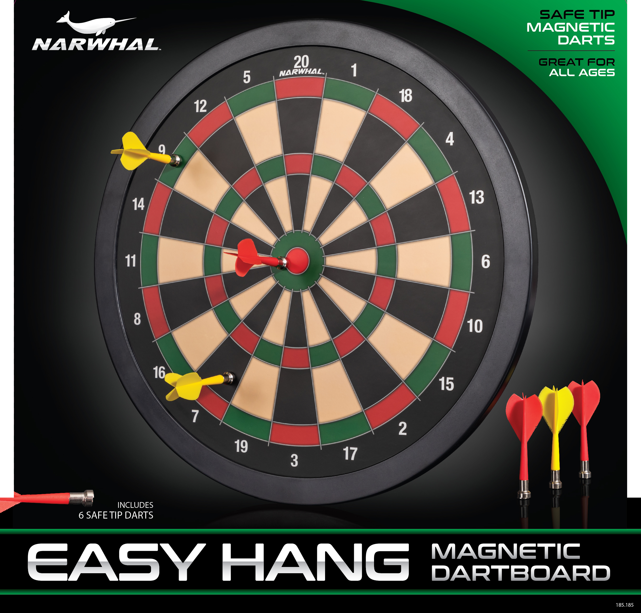 Narwhal 15.5in Easy Hang Magnetic Dartboard; Includes Six Magnetic Darts - image 7 of 7