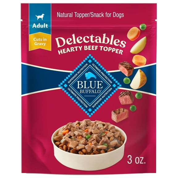 Blue Buffalo Delectables Natural Wet Dog Food Toppers, Hearty Beef, 3-oz Pouch