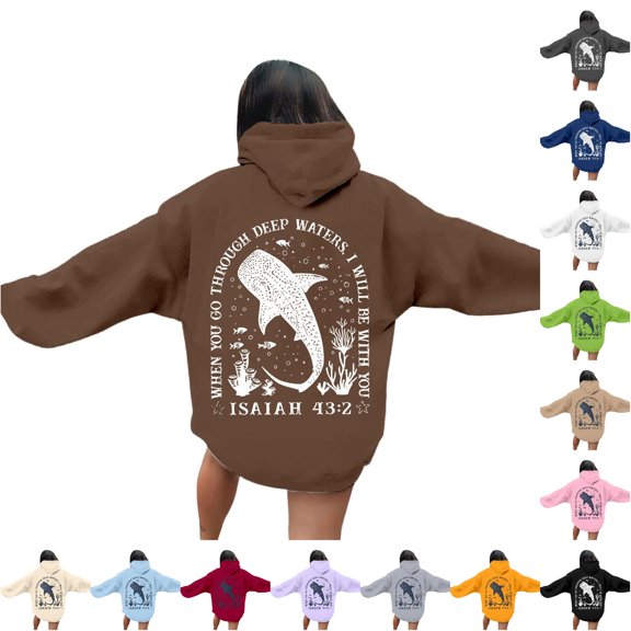NinXxx Women's Ocean Style Printed Hoodie Fall Winter Casual Pullover Coffee S
