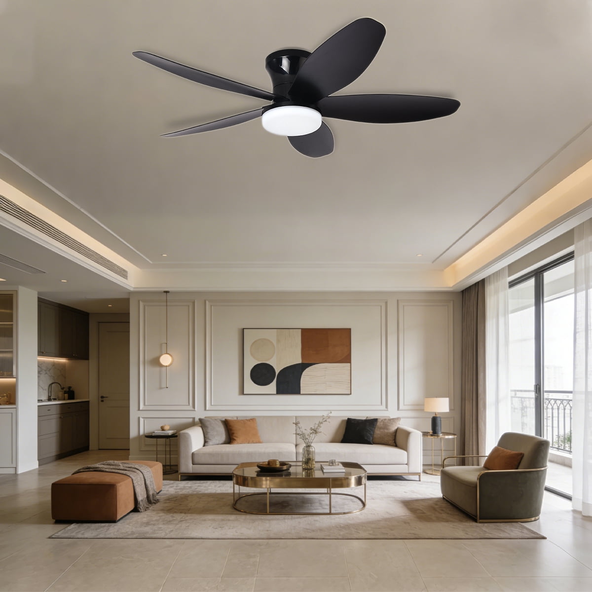 Ceiling Fans with Lights, 36 inches Low Profile Ceiling Fan with Light and Remote/APP Control, Fully Dimmable LED Light and Reversible Moter, Modern Ceiling Fan for Bedroom Living Room, Black