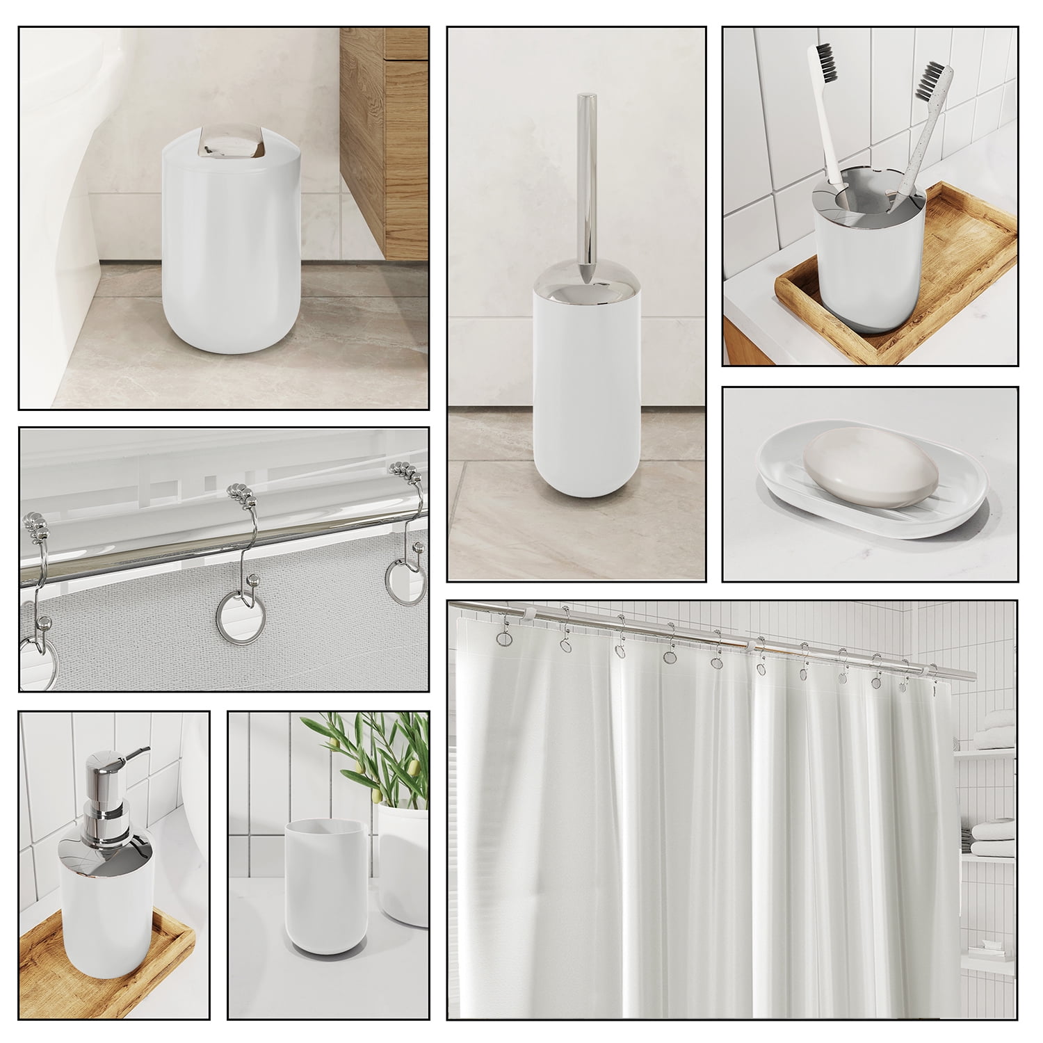 Lammaloe White Bathroom Accessories Sets and Shower Caddy for Bathroom Sets with Shower Curtain Sets for Bathroom Decor with Toothbrush Holder