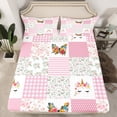 thumbnail image 2 of Homewish Cute Cartoon Unicorn Full Size Sheets,Rustic Flower Butterfly Bed Sheets,Patchwork Geometric Plaid Sheet Sets For Girls Kids,Ultra Soft Home Decor,4-Piece, 2 of 7