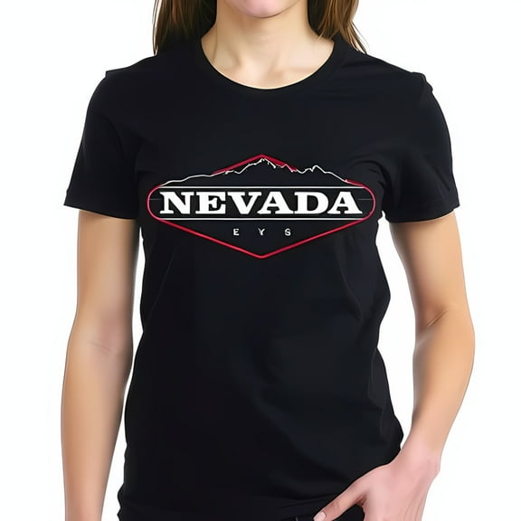 Stylish Black Cotton Short Sleeve T-Shirt with Red Diamond Graphic 'NEVADA' Text & Mountain Design