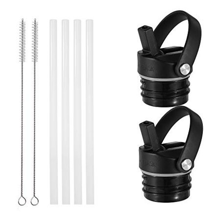 IRON FLASK Couvercle à Paille pour Bouteilles d'Eau de Sport Isolées à Goulot Standard Étroit Goulot Standard Sans BPA 2 Couvercles 4 Pailles 2 Brosses de Nettoyage (Noir Minuit)