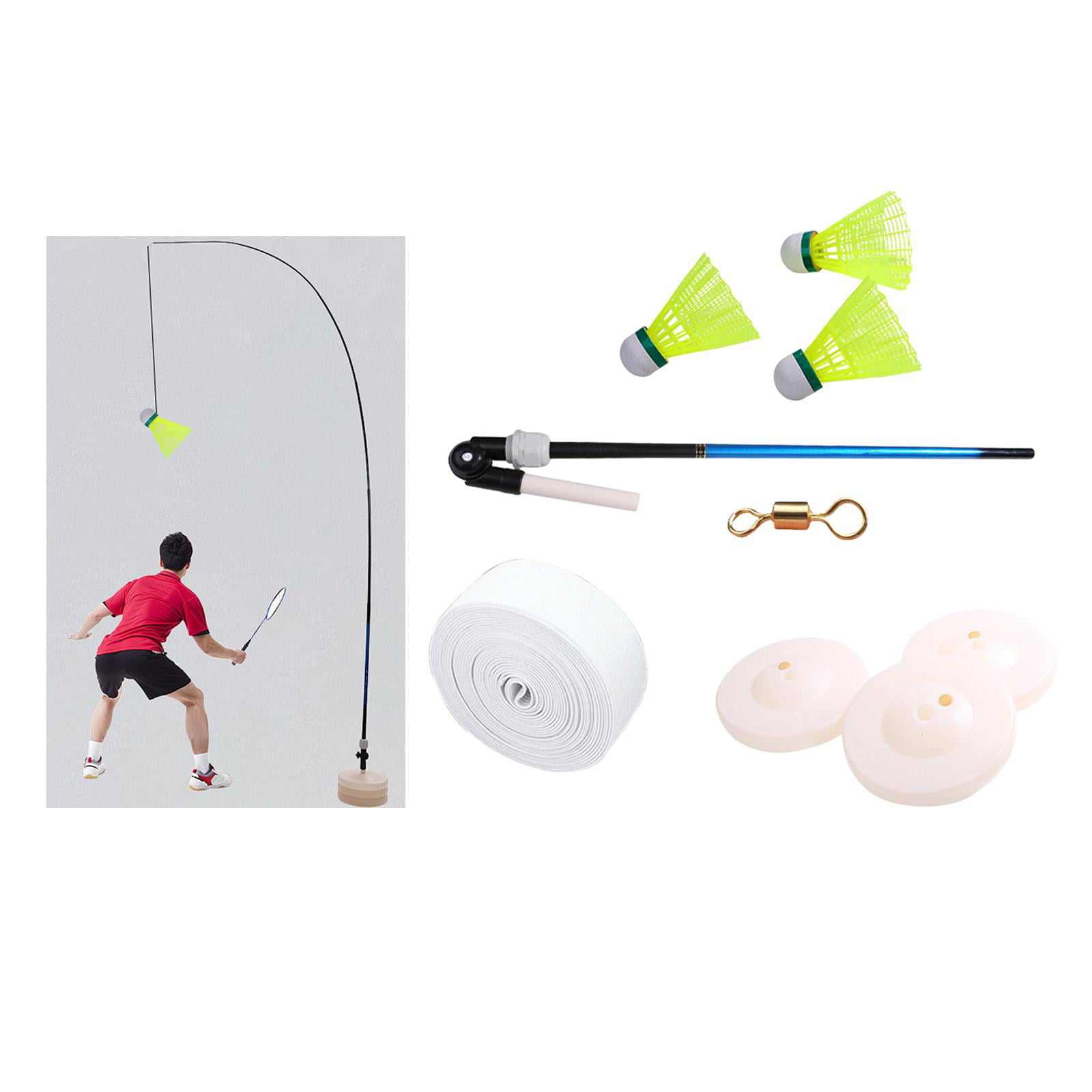 DYNWAVE Portable Badminton Self Training Device Single Practice Badminton Trainer Kids Adults High Elastic Exercising with Balls 