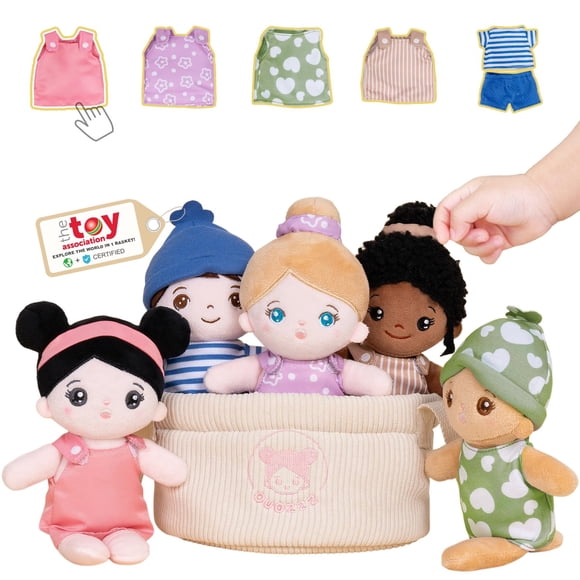 Juego de muñecas de peluche OUOZZZ Soft Baby Dolls de 22 cm con cesta, 5 unidades
