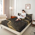 thumbnail image 4 of Homewish Fulid Striped Artistic Queen Sheet Sets,Marble Texture Pattern Flat Sheet,Gold Sequin Print Queen Fitted Sheet For Men Women,Breathable Home Decor,4pcs, 4 of 7