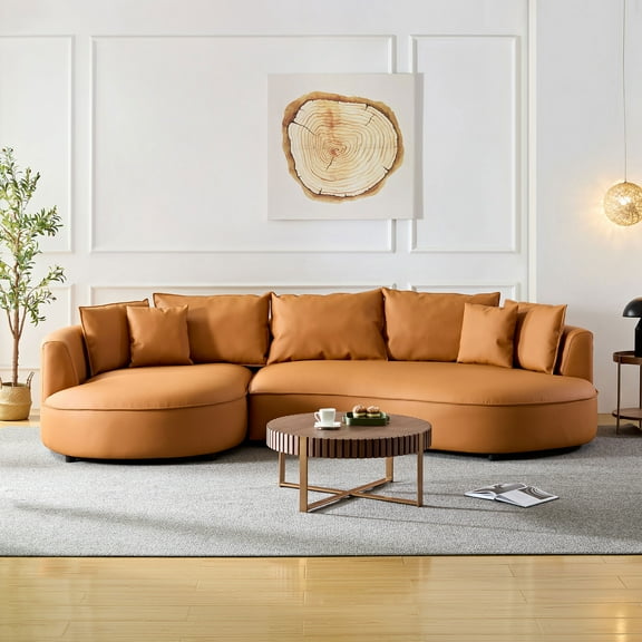 Kevinplus Modern Sectional curved Sofa Couch for Living Room,Upholstered 5-Seat Sofa Couch Eco-leather Couch Set for Apartment Office,Orange
