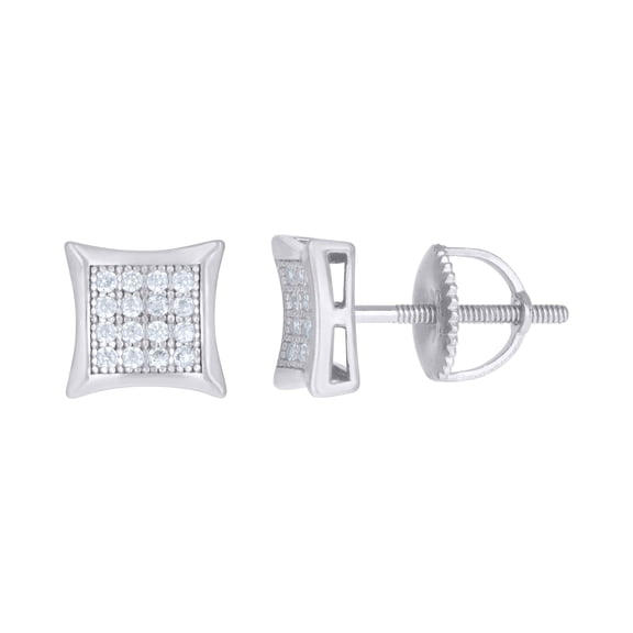 925 Sterling Silver Mens Cubic-Zirconia Concave Square Fashion Stud Earrings