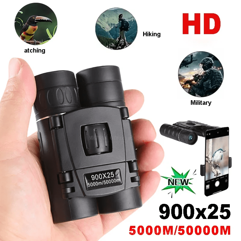 900x25 HD Powerful Binoculars 9000M Long Range Folding Mini Telescope BAK4 FMC Optics For Hunting Sports Outdoor Camping Travel