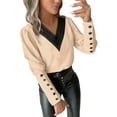 thumbnail image 4 of Craaazy Women's Casual Christmas Shirts V Neck Button Blouses Fall Winter Puff Long Sleeve Shirts Business Work Tops for Women, 4 of 6