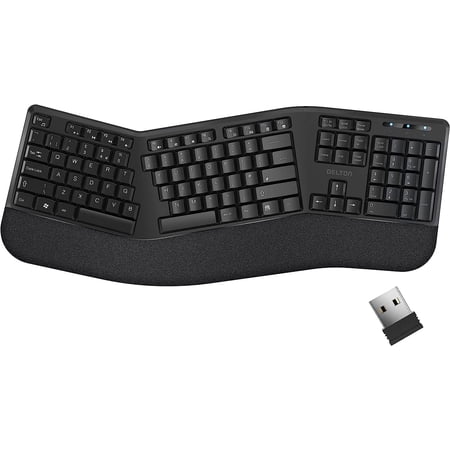 Open Box Delton KB200 Wireless Ergonomic Keyboard with Wrist Rest Quiet Keys Compatible for Laptop/PC/Tablets/Smartphone - Black