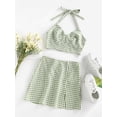 thumbnail image 2 of ZAFUL for Hot Girl Style Gingham Shirred Halter Slit Skirt Set Light Green XL, 2 of 5