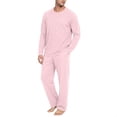 thumbnail image 2 of Dwelliawo Mens Pajama Set Pjs Sleepwear Lightweight Long Sleeve Pajama Top Elastic Waist Long Pants Soft Comfy Loungewear Pink 2xL, 2 of 6