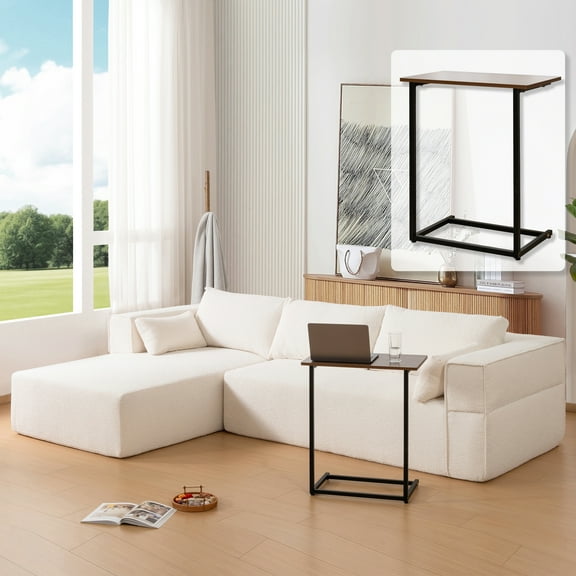 MAYEERTY 112" L-Shaped Modular Boucle Sectional Sofa - With Side Table, Wrinkle-Resistant, No Assembly, 3 Colors