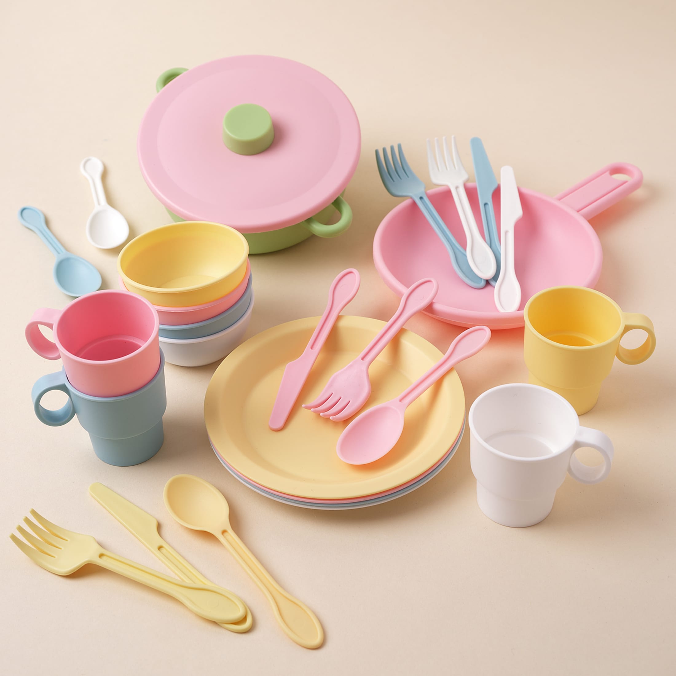 KidKraft 27-Piece Pastel Cookware Set, Plastic Dishes and Utensils for Play Kitchens - image 3 of 5
