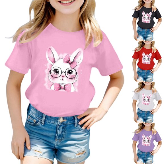 LRen Toddler Girls Easter Shirt Bunny Short Sleeve T-Shirt Loose Easter Day Tee Shirt Tee for Boys & Girls