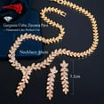 thumbnail image 4 of Leaf Dangle Drop Party Earring Necklace CZ Gold Wedding Jewelry Set for Brides, 4 of 9