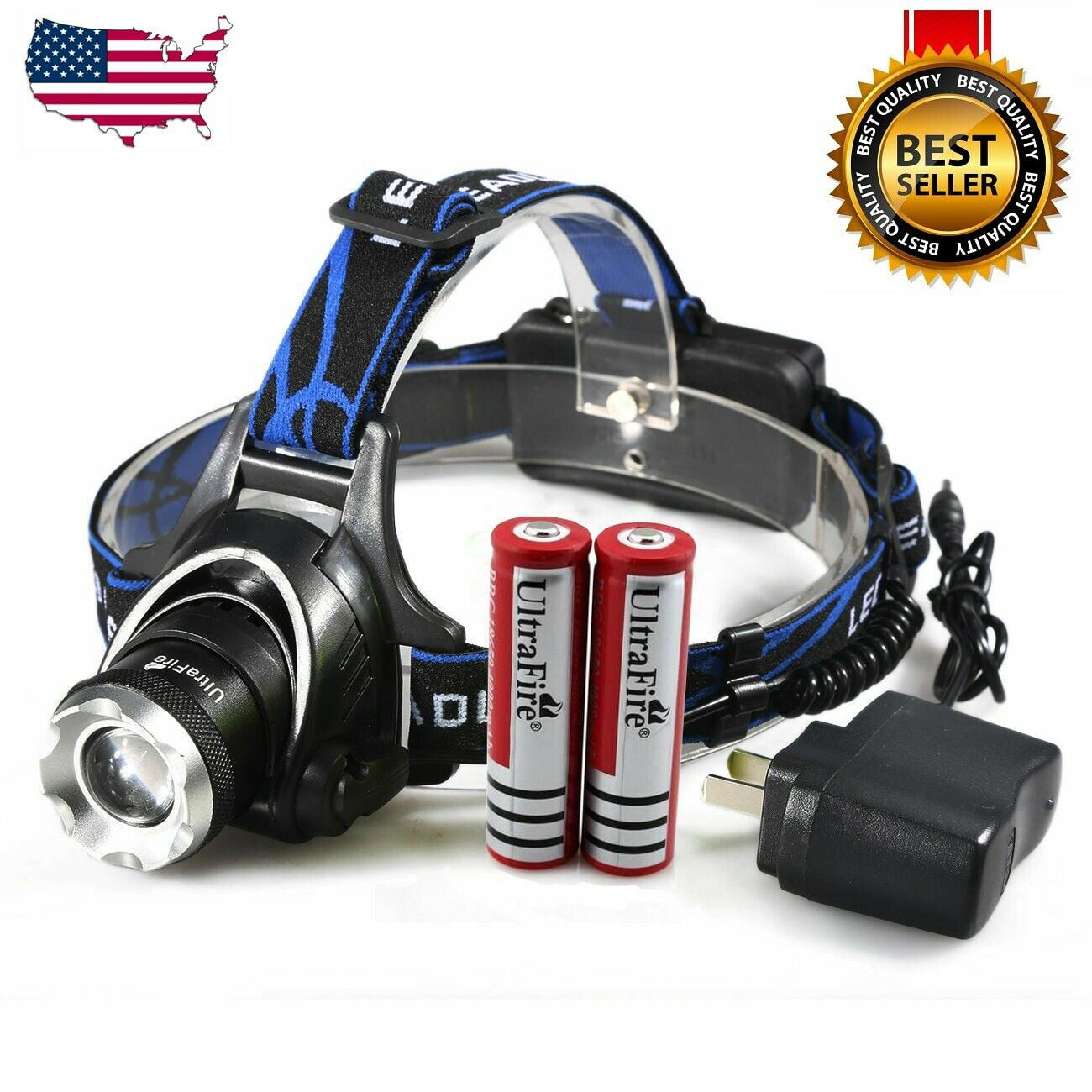 LOT 1-100 8000LM Rechargeable Head light T6 LED Tactical Headlamp Zoomable 18650 