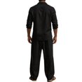 thumbnail image 3 of LTTVQM Plain Solid Tone Natural Cotton Linen Camp Collar Shirt Pants Set for Men Breathable Long Sleeve Holiday Casual Outfit Blouse Black M, 3 of 7