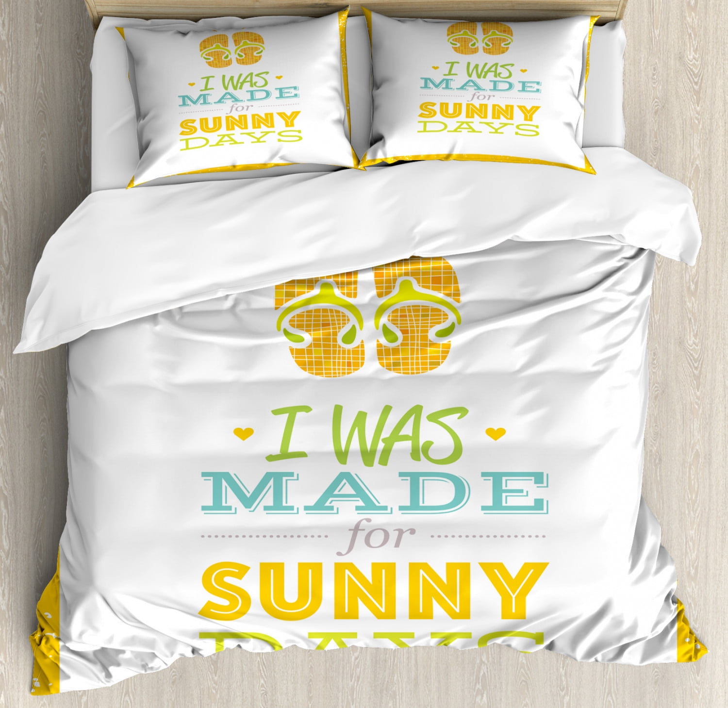 Flip Flop Queen Size Duvet Cover Set, I Was Made For Summer Days Quote
