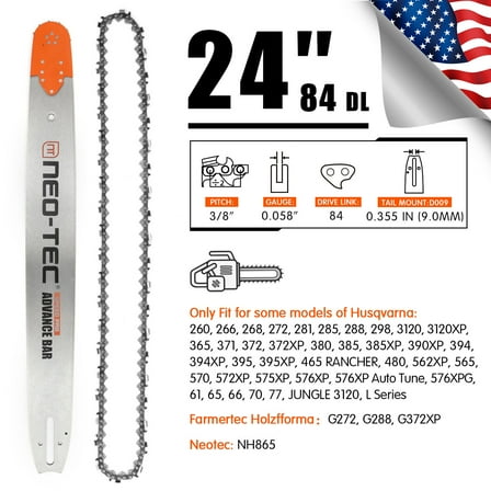 24'' Guide Bar Chain 3/8'' 0.058'' 84DL For Husqvarna 365 371 372XP 390 394 395