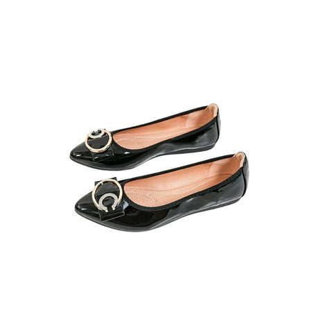 

Colisha Women s Loafers Slip On Flat Shoes Comfort Flats Work Metal Buckle Shoe Non-slip Loafer Black 7.5