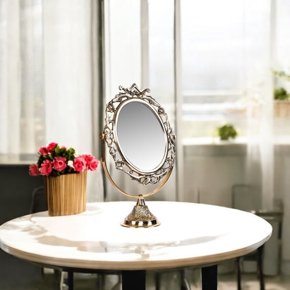 Vintage Ornate Tabletop Mirror – Handcrafted Decorative Vanity Mirror with Elegant Metal Frame