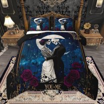 Manfei Skeleton Bride Bedding Comforter Set, Western Gothic Romantic Twin Comforter Sets, Anniversary Valentines Day Reversible Bedding Set, Luxury Bedroom Decor, 2-Piece