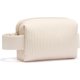 thumbnail image 1 of Bolsa de cosméticos pequeña NQ Bolsa de viaje portátil de cuero de PU a rayas con asa impermeable beige, 1 of 5