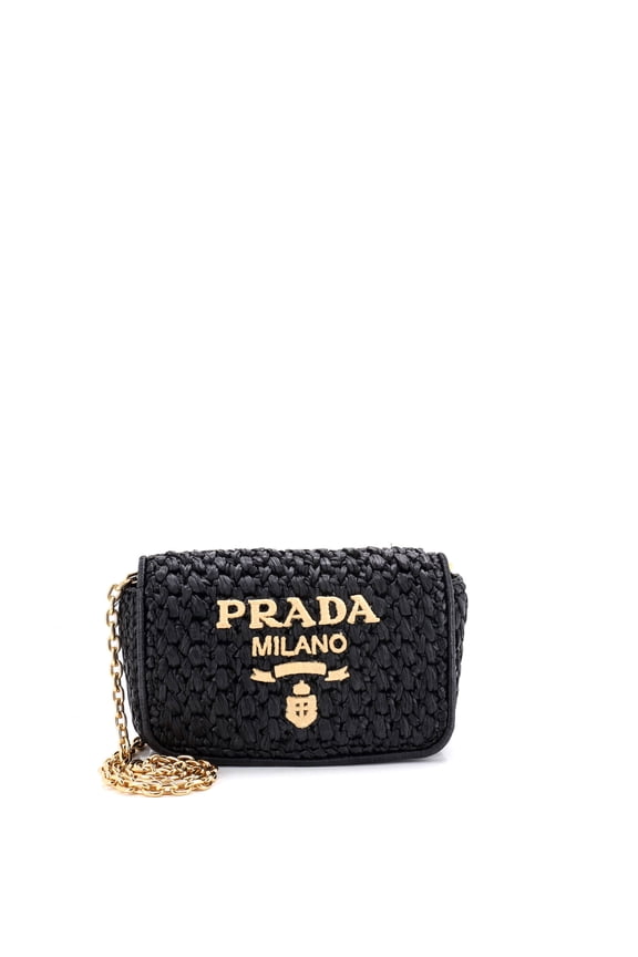 Pre-Owned Logo Chain Flap Shoulder Bag Raffia Mini By Rebag