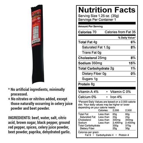 Lucky Jerky Gourmet Red Pepper Beef Sticks - Bulk 48-Pack, High-Protein All Natural Snack