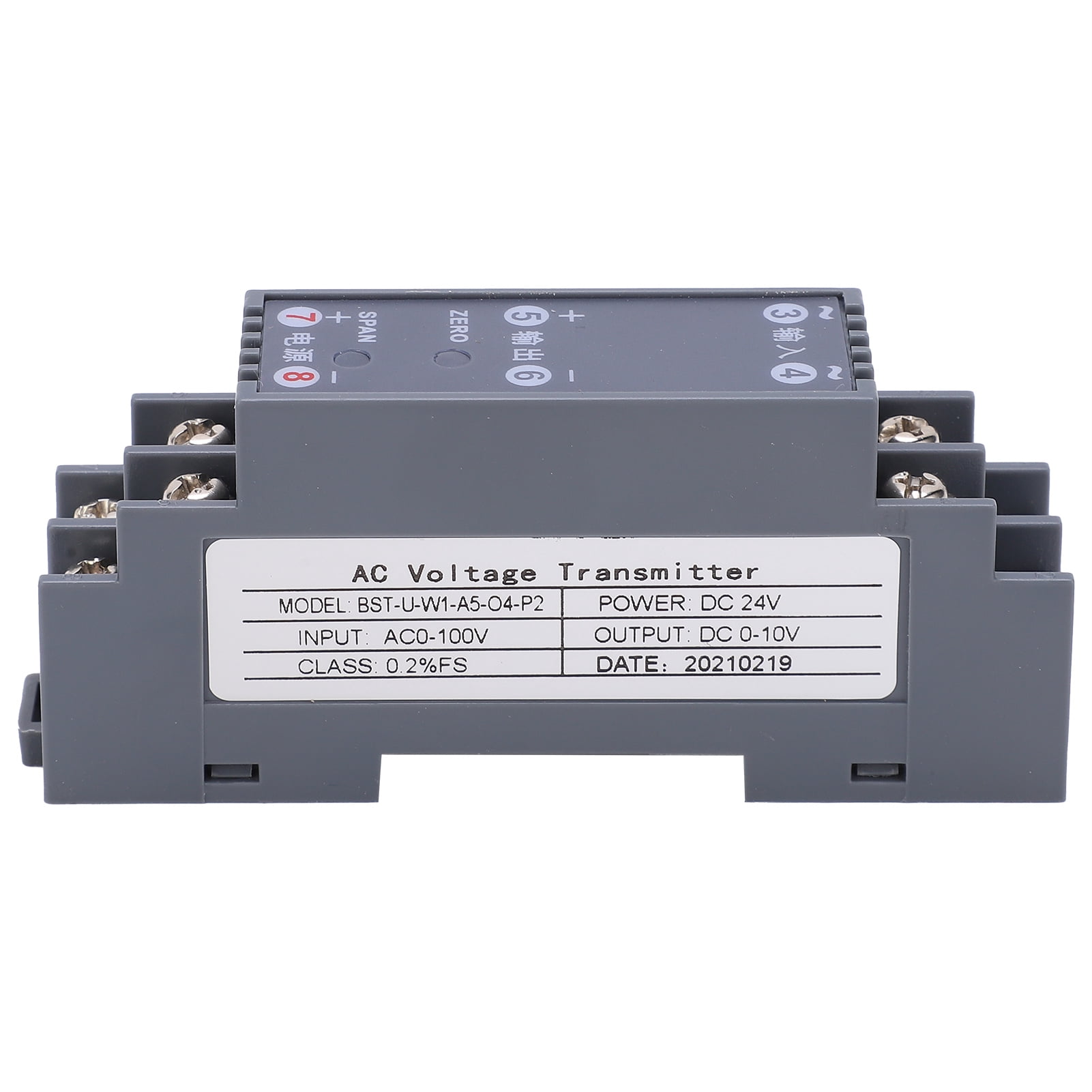 AC Voltage Transducer Sensor - 0-100V AC Input To 0-10V DC Output With DIN Rail Mount