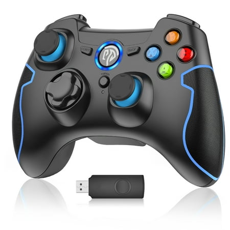EasySMX Wireless PC Gaming Controller Gamepad Joysticks 2.4G Dual Vibration TURBO for Windows PC /PS3/Android Phone Tablet/ TV/TV Box/Nintendo Switch, ESM-9013, Black-Blue