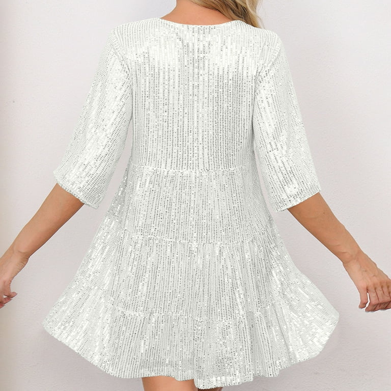 Xdegoge Sequin Summer Dress, Sparkly Glitter Dress Short Flowy