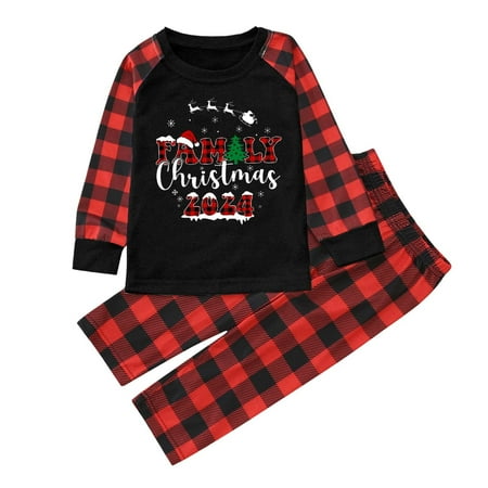 

CONYUMN Family Christmas Pajamas Matching Sets Family Letter Printed Long Sleeve Shirt Pants Set Xmas Matching Pjs for Adults Kids Baby Holiday Xmas Family Sleepwear Set (Kids 80)